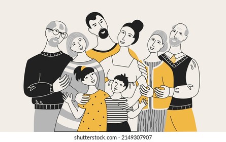 Family group of mom, dad, kids, grandparents