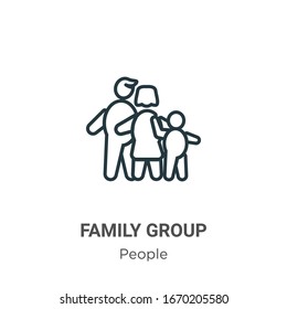 Family group outline vector icon. Thin line black family group icon, flat vector simple element illustration from editable people concept isolated stroke on white background