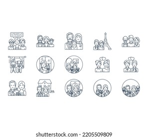 Family and group of people icon set