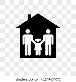 Family group of three two fathers and a daughter in their house vector icon on transparent background, Family group of three two fathers and a daughter in their house icon