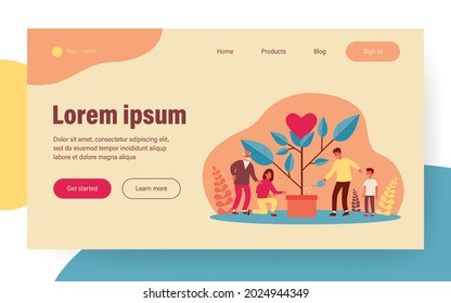 Family growing tree with heart. Parents, kid, grandparent flat vector illustration. Generation, love, relationship concept for banner, website design or landing web page