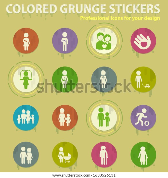 Family grunge icons with sweats glue for\
design web and mobile\
applications