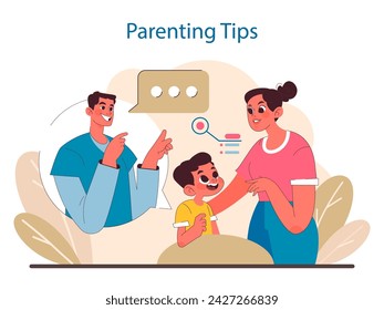 Family Guidance concept. Joyful interactions that shape child behavior and development. Shared learning experiences for effective parenting. Flat vector illustration.