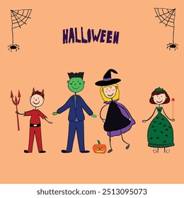 A family in Halloween costumes.