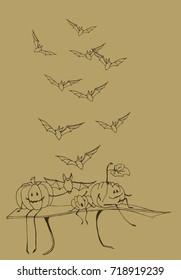 
family of Halloween pumpkins with bats