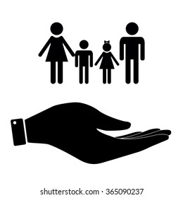 Family in hand icon, care symbol vector illustration. Flat design style