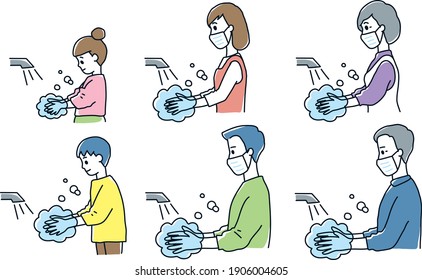
Family hand washing and disinfection.set.