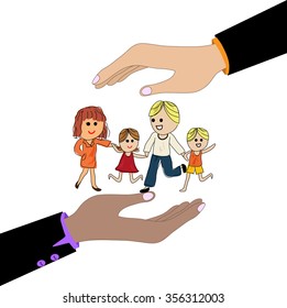 Family in hands isolated on the white background
