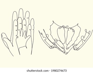 Family hands line art vector
