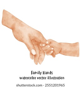 Family hands, mother, father, and baby hands in watercolor vector illustration