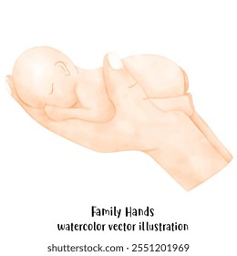 Family hands, mother, father, and baby hands in watercolor vector illustration