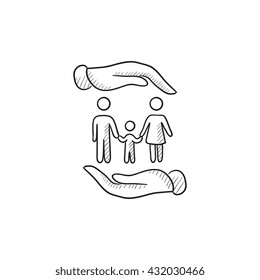 Family And Hands Vector Sketch Icon Isolated On Background. Hand Drawn Family And Hands Icon. Family And Hands Sketch Icon For Infographic, Website Or App.