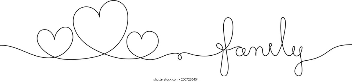 Family Handwritten Text Hearts Continuous Line Stock Vector (Royalty ...