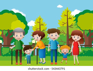 Family hanging out in the park illustration