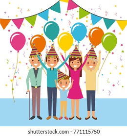 family happy celebration birthday party ballons bunting decoration