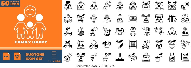 Family Happy Duotone Editable Icons set. Vector illustration in modern thin duotone style of family happy icons: parents, mother, father, etc