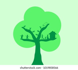 The family is happy and natural, environmentally friendly