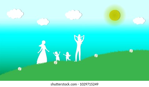 The family is happy and natural, environmentally friendly