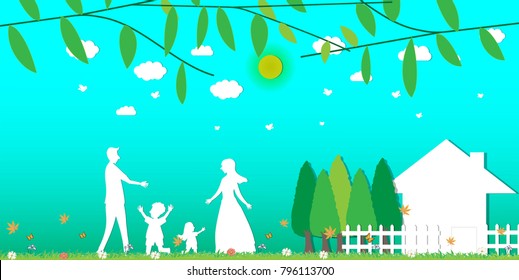 The family is happy and natural, environmentally friendly