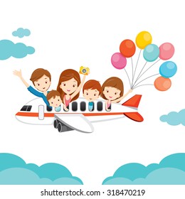 Family Happy On Airplane, Vacations, Holiday, Travel Destination, Journey Trips, Transportation