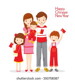 Family Happy With Red Envelopes, Traditional Celebration, China, Chinese New Year