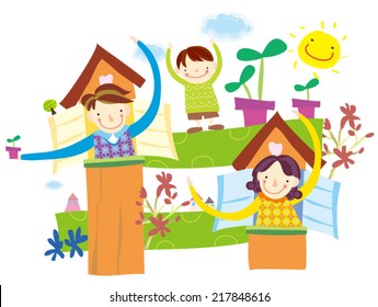  family happy time vector cartoon