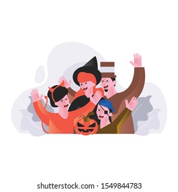 Family Has Fun Halloween Time vector illustration svg