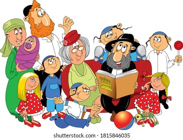 The family has gathered for family celebration. Vector and illustration