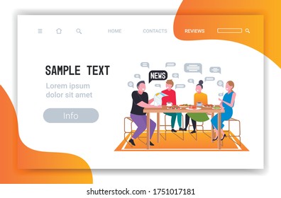family having breakfast reading newspaper parents with children spending time together at home chat bubble communication concept copy space full length horizontal vector illustration