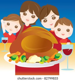 family having christmas dinner happily