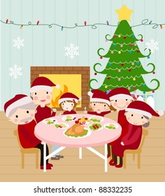  family having christmas dinner happily