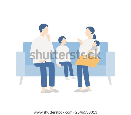 family having a conversation while relaxing on the sofa.