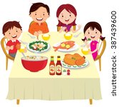 Family having dinner. Chinese New Year dinner isolated. 