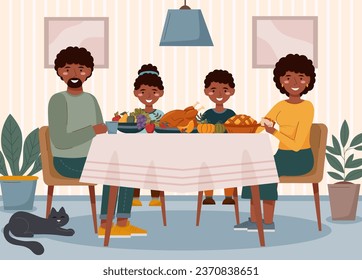 The family is having dinner at the table. Family concept, Thanksgiving concept, Christmas concept.