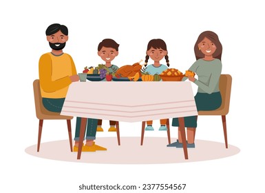 La familia está cenando en la mesa. Concepto familiar, concepto de Acción de Gracias, concepto de Navidad.	