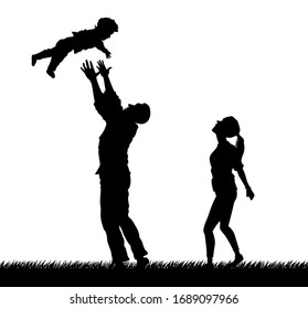 Family having fun silhouette vector illustration. Father mother and son.