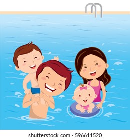 Family having fun in swimming pool