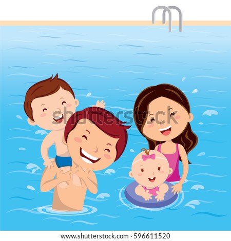 Family Having Fun Swimming Pool Stock Vector (Royalty Free) 596611520 ...