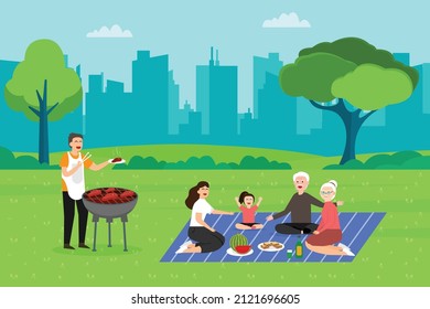 Family Having A Picnic At City Park 2d Flat Vector Illustration Concept For Banner, Website, Landing Page, Ads, Flyer Template