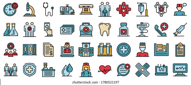 Family health clinic icons set. Outline set of family health clinic vector icons thin line color flat on white