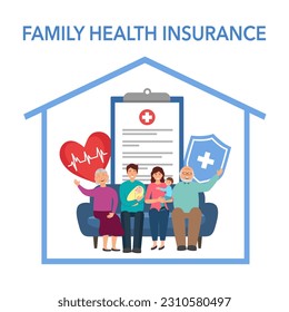 Family health insurance concept vector illustration on white background.