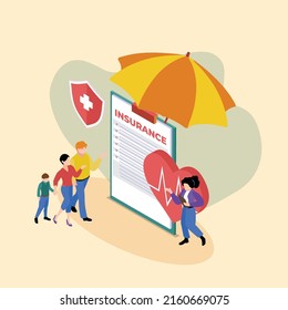 Family health and life insurance isometric 3d vector illustration concept for banner, website, illustration, landing page, flyer, etc.