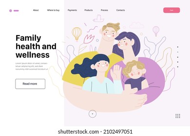 Family health and wellness - medical insurance web template - modern flat vector concept digital illustration of a happy family of parents and children, family medical insurance plan