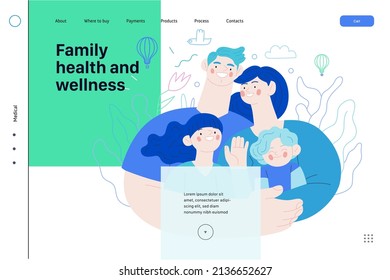 Family Health And Wellness - Medical Insurance Web Template - Modern Flat Vector Concept Digital Illustration Of A Happy Family Of Parents And Children, Family Medical Insurance Plan