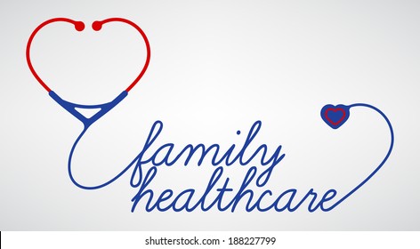 Family Healthcare - Stethoscope With Heart Icon. Medical Cardiogram
