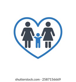 Family Heart Care Icon On White Background