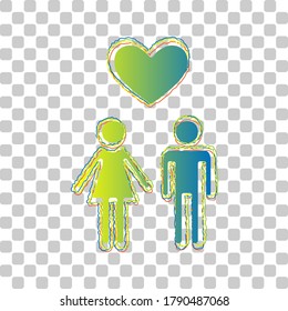 Family with heart. Husband and wife. Blue to green gradient Icon with Four Roughen Contours on stylish transparent Background. Illustration.