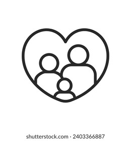 Family in Heart Icon - Linear Pictogram for United Love. Home and Kinship in Valentine Emblem, Protective Bond and Warmth of Family Vector Design