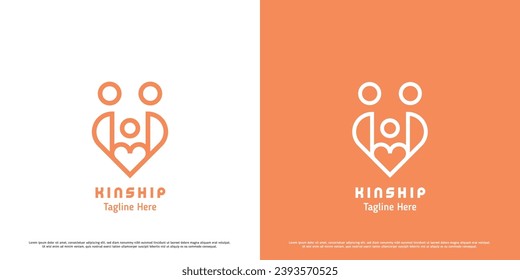 Family heart shape logo design illustration. Silhouette shape of father, mother, child, love, affection, caring, grateful, warm harmonious relationship. Simple minimalist feminine masculine icon.