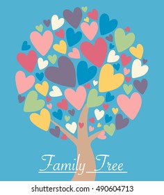 Family heart tree with colorful leaves. Love tree with colorful heart leaves. Vector illustration